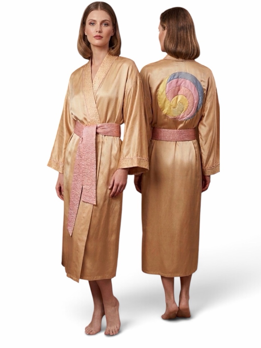 VTG Bill Tice for Saks 100% Silk Kimono Robe - Spiral Back